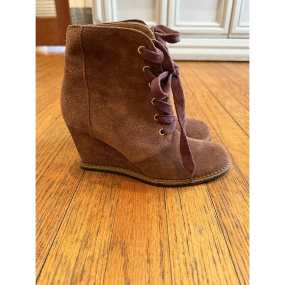 Kate Spade New York Saundra Honey Brown Suede Lace Up Wedge Ankle Boot Size 7.5 - Picture 5 of 10